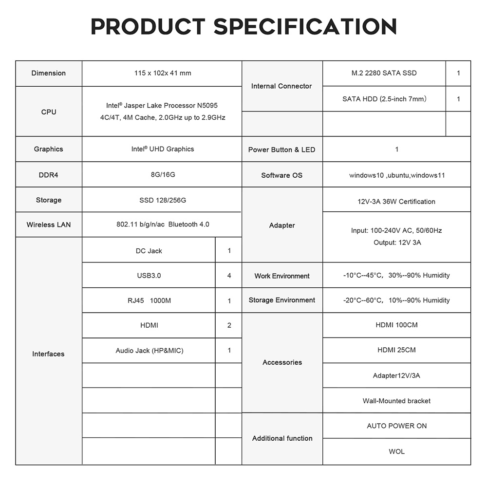 Beelink MINI S Mini PC Intel Jasper Lake N5095 8GB RAM/256GB SSD 2.4G+5G WiFi Bluetooth 1000Mbps LAN 2xHDMI - US Adapter 34 Beelink MINI S Mini PC Intel Jasper Lake N5095 8GB RAM/256GB SSD 2.4G+5G WiFi Bluetooth 1000Mbps LAN 2xHDMI - US Adapter
