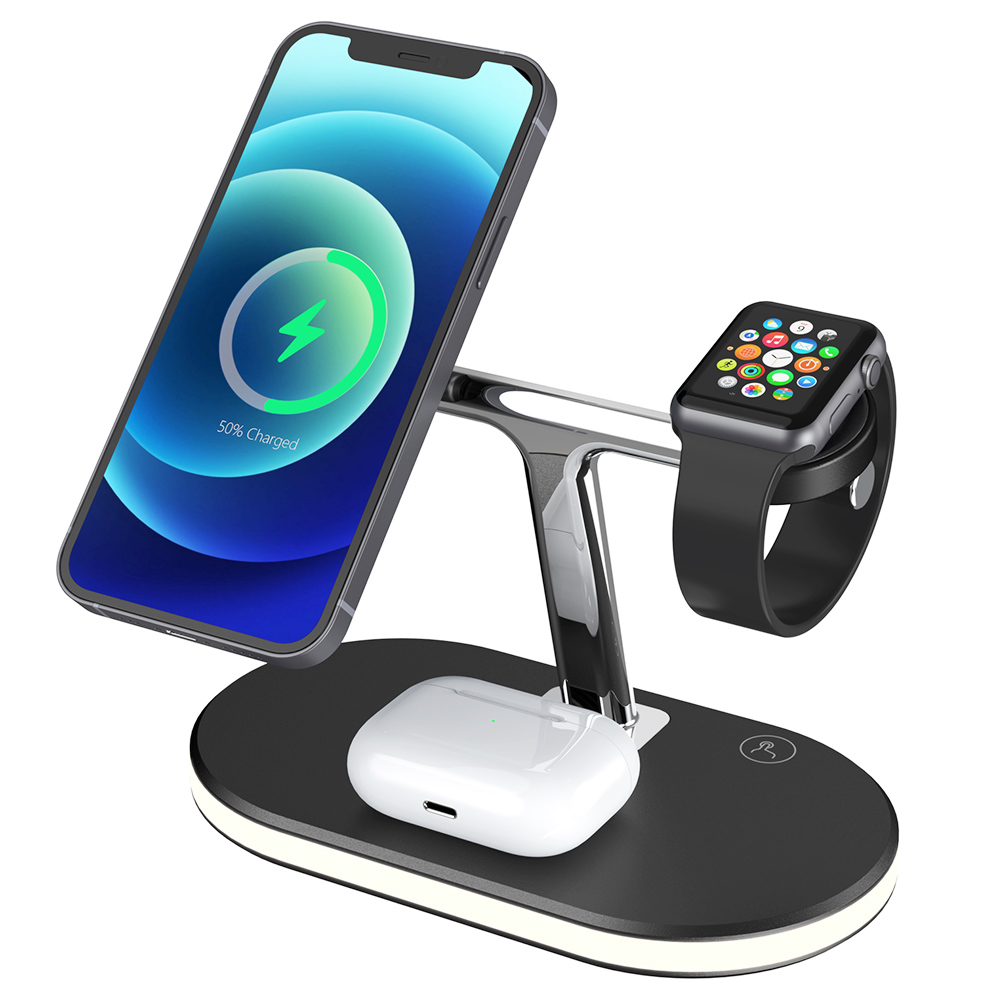 C300 3-in-1 15W Magnetic Wireless Charger with Night Light, Fast Charging Base Stand for Apple Phone Watch Series
