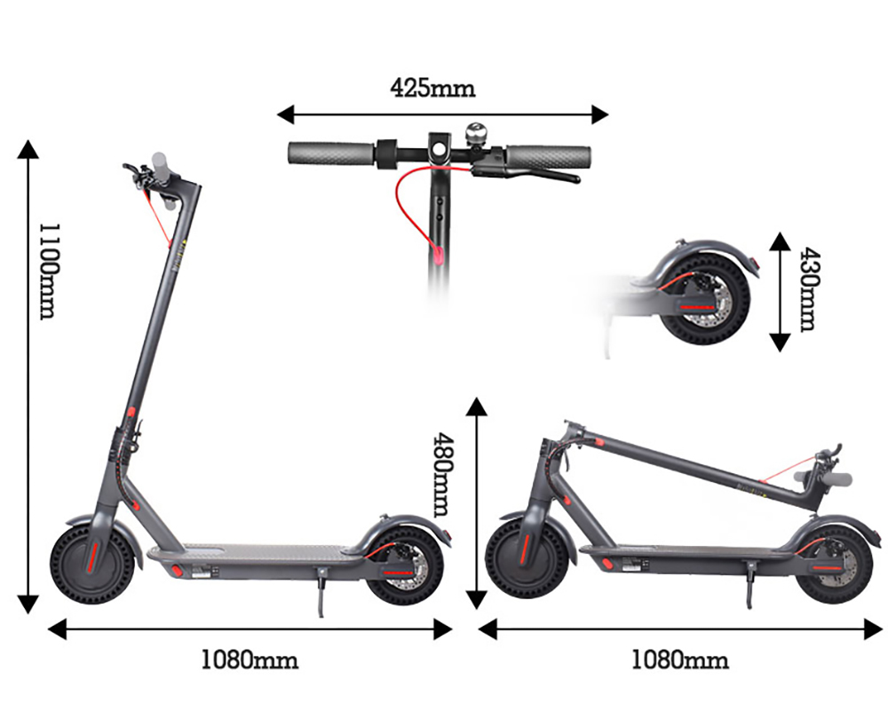 CMSBIKE D8 Pro Electric Scooter 8.5'' Honeycomb Tires 350W Motor 36V 7.8Ah Battery Max Speed 25km/h - Grey