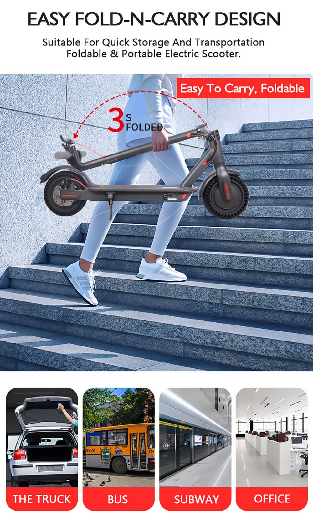 CMSBIKE D8 Pro Electric Scooter 8.5'' Honeycomb Tires 350W Motor 36V 7.8Ah Battery Max Speed 25km/h - Grey