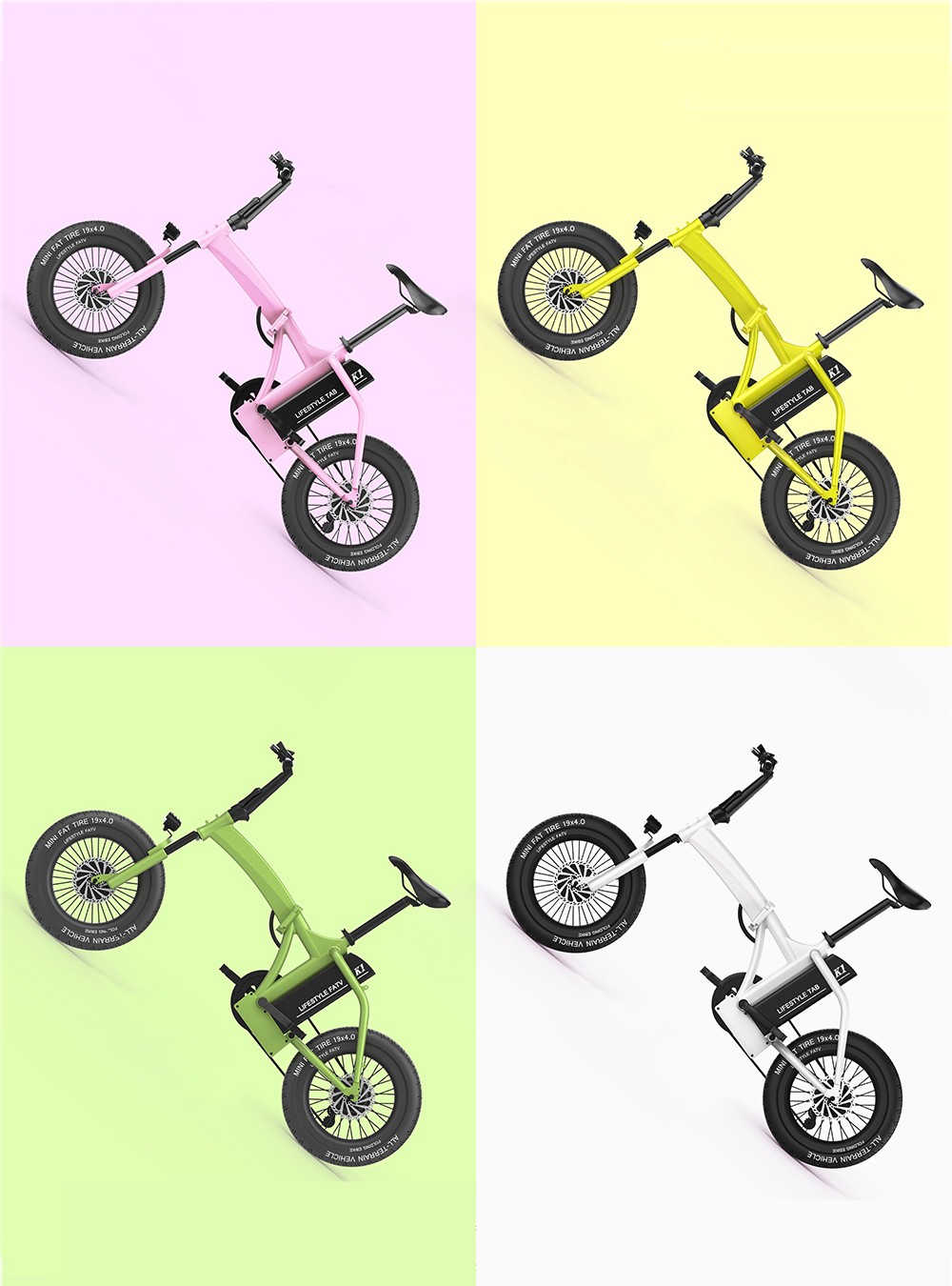 CMSBIKE K1 FATV All-terrain 19'' Fat Tire Electric Folding Bike Dual-drive 350W*2 Brushless Motors 48V 14Ah Battery-Green