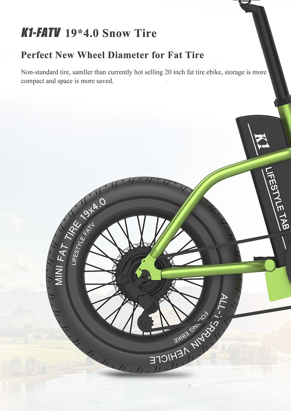 CMSBIKE K1 FATV All-terrain 19'' Fat Tire Electric Folding Bike Dual-drive 350W*2 Brushless Motors 48V 14Ah Battery-Green