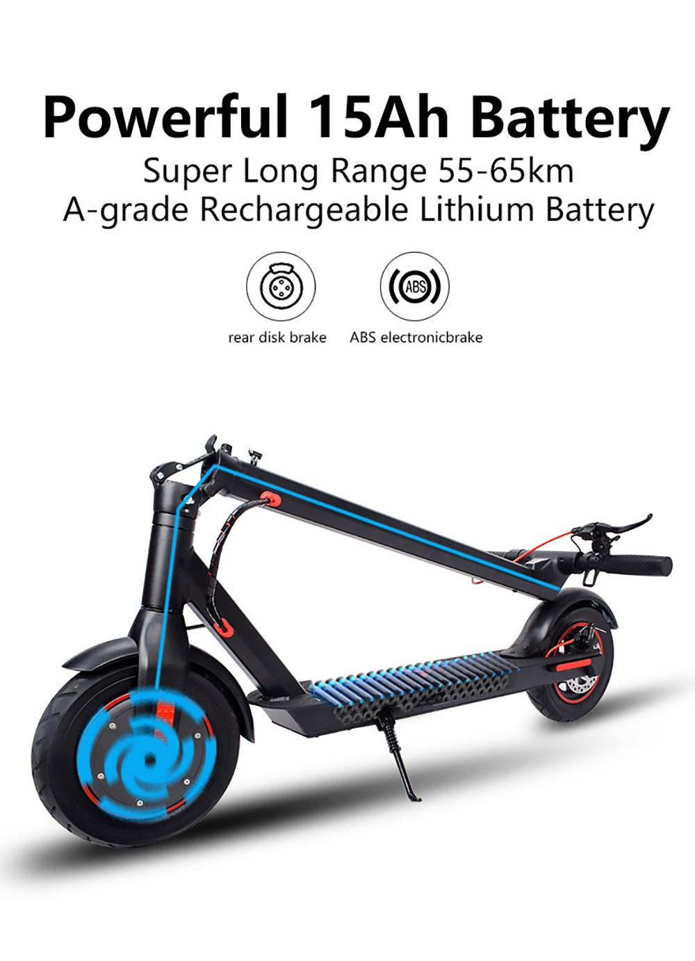 CMSBIKE V10 Electric Scooter 10'' Air Tires 500W Motor 36V 15Ah Battery Max Speed 30km/h Max Load 120kg - Black