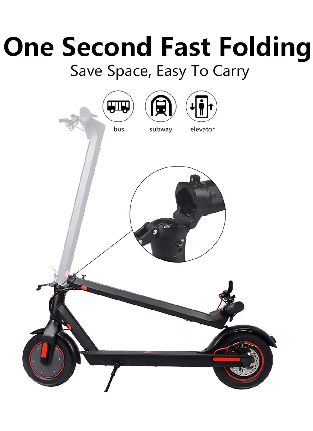CMSBIKE V10 Electric Scooter 10'' Air Tires 500W Motor 36V 15Ah Battery Max Speed 30km/h Max Load 120kg - Black