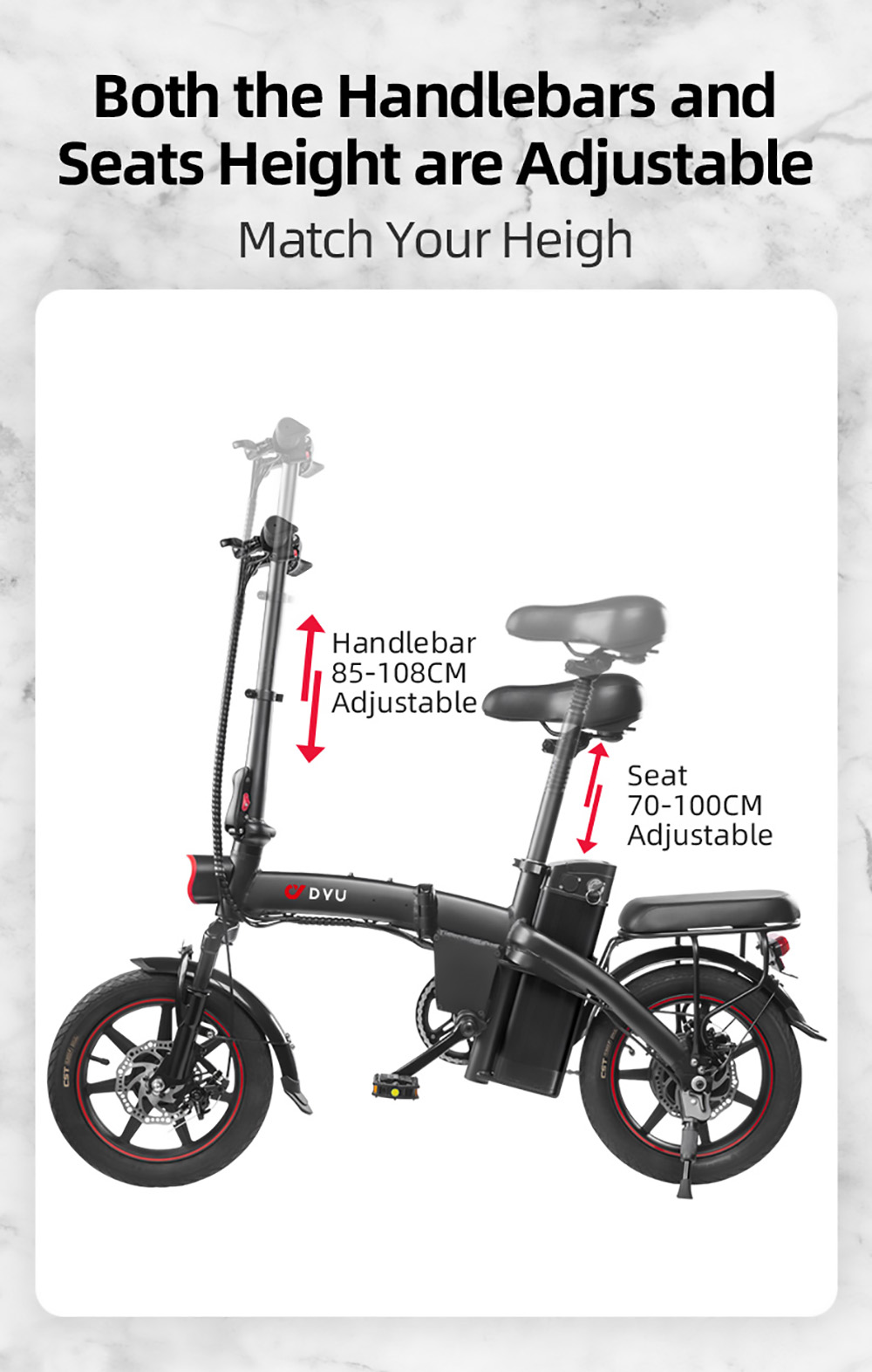 DYU A5 Electric Bicycle 350W Motor Max Speed 25km/h 36V 7.5Ah 70km Max Range Automatic Cruise - Black