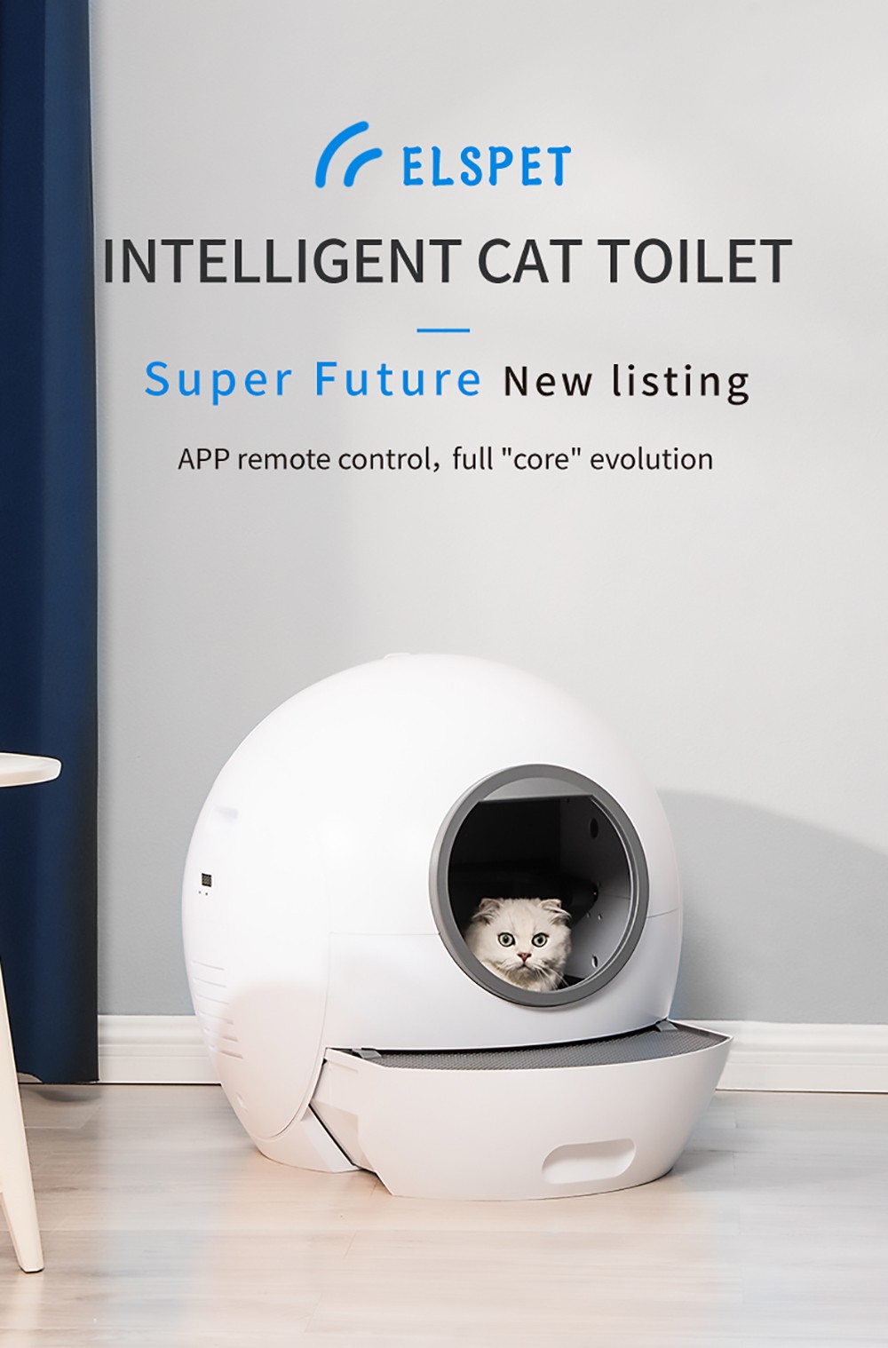 ELS PET Self Cleaning Cat Litter Tray, Large Capacity Smart Cat Litter Box with Automatic Rake, APP Control Cat Toilet