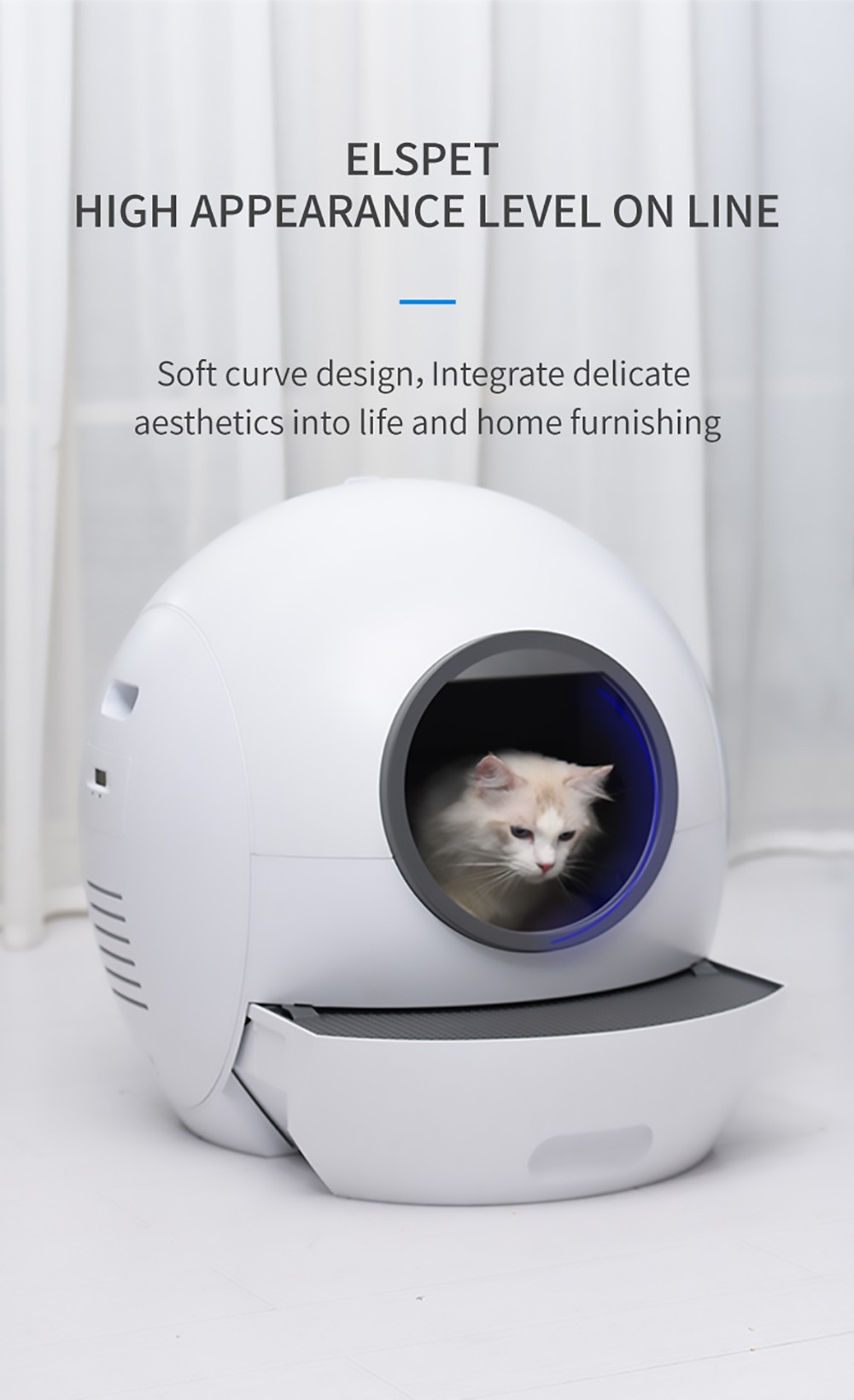 ELS PET Self Cleaning Cat Litter Tray, Large Capacity Smart Cat Litter Box with Automatic Rake, APP Control Cat Toilet