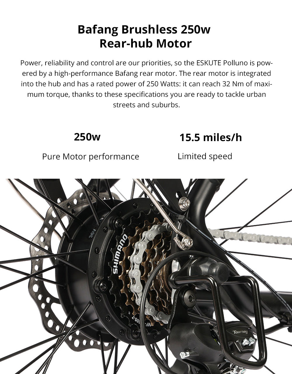 ESKUTE Polluno Electric Bicycle 28 Inch 250W Rear-Hub Motor 25Km/h Max Speed 36V 14.5Ah Battery For 65 Miles Range Urban Bike 15 ESKUTE Polluno Electric Bicycle 250W Rear-hub Motor 14.5Ah Battery for 65 Miles Range Urban Bike