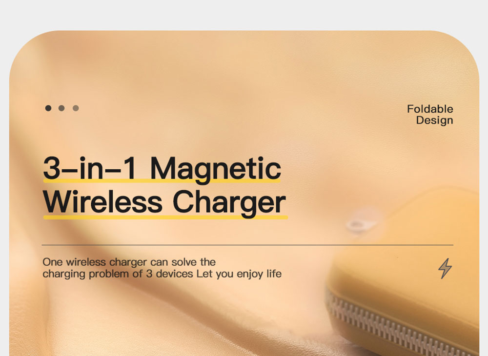 Essager 15W 3-in-1 Silicone Foldable Magnetic Wireless Charger, Step-less Dimming Night Light, Portable Phone Holder