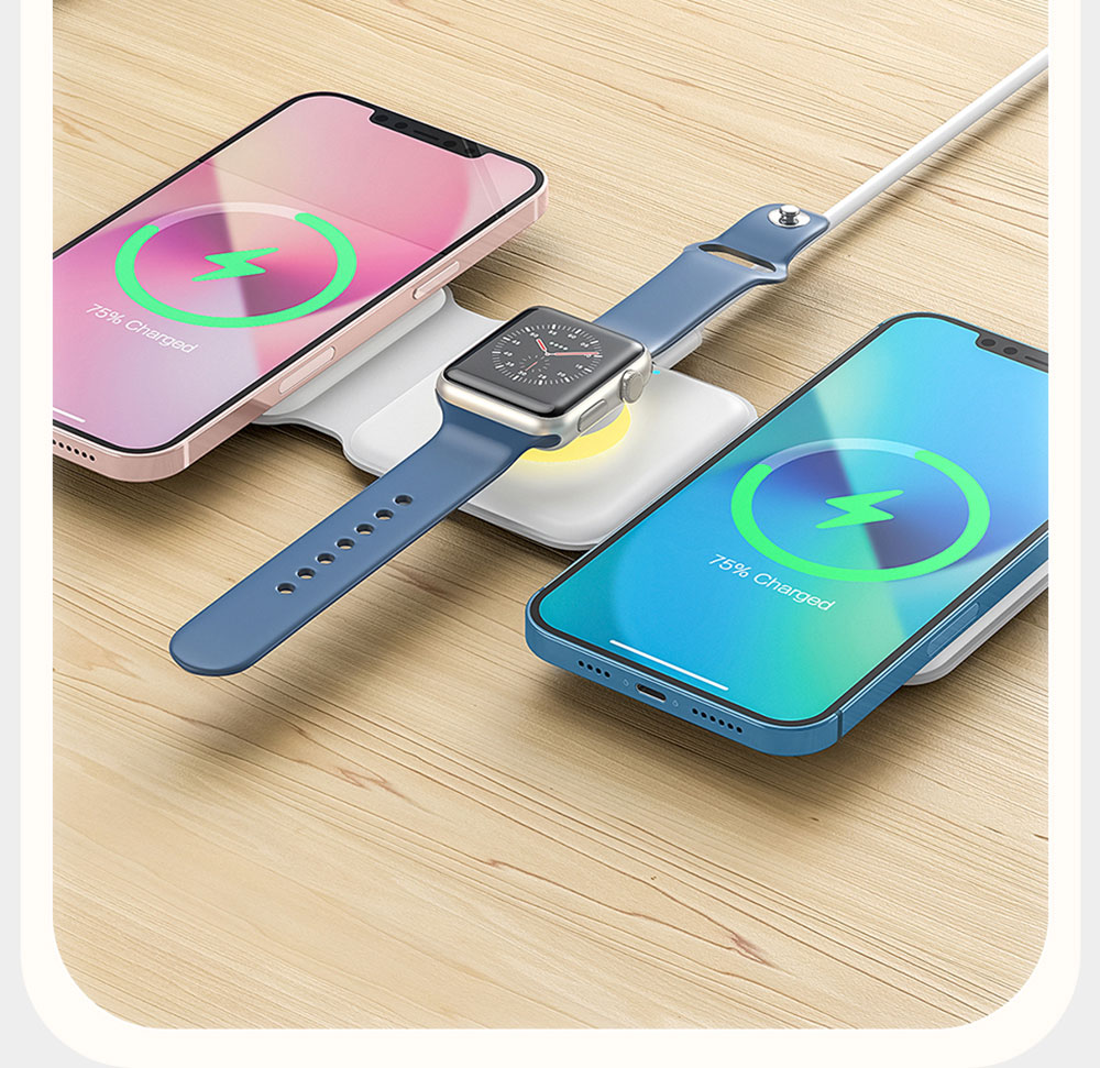 Essager 15W 3-in-1 Silicone Foldable Magnetic Wireless Charger, Step-less Dimming Night Light, Portable Phone Holder