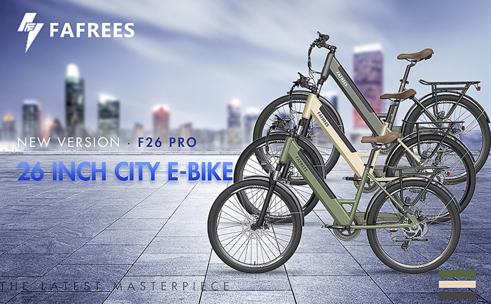 FAFREES F26 Pro 26'' Step-through City E-Bike 25 Km/h 250W Motor 36V 10Ah Zabudovaná odnímateľná batéria, Shimano 7 Speed - Golden