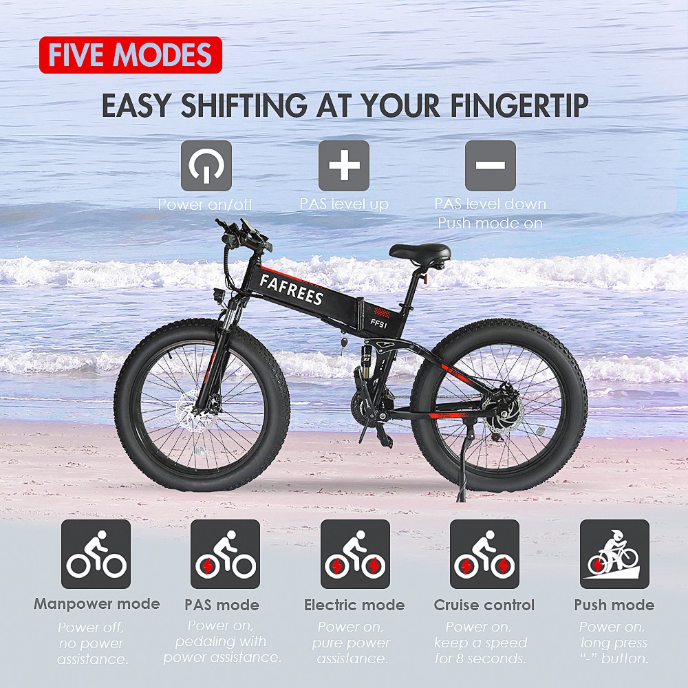 FAFREES FF91 1000W Motor 26 Inch Fat Tire Electric Bike 48V 10Ah Battery Folding Mountain Bike