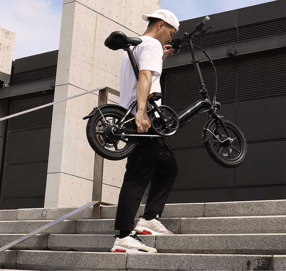 FIIDO D3 Pro Folding Electric Moped Bike 14'' City Bicycle Commuter Bike Max 25km/h Three 7.5Ah Lithium Battery - White