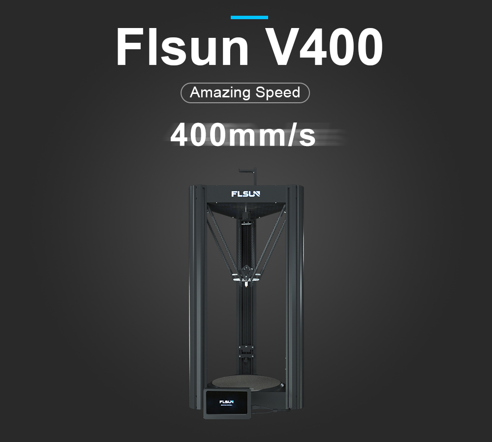 FLSUN V400 FDM 3D tlačiareň, rýchla tlač 400 mm/s, predmontovaná, automatické vyrovnávanie, , dvojitý pohon extrudéra, 300*410 mm