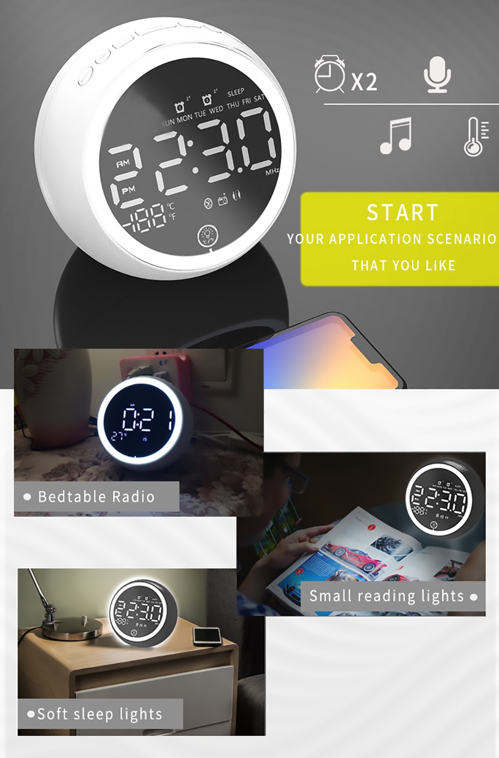 GREEN TIME X10 Bluetooth Alarm Clock Speaker White