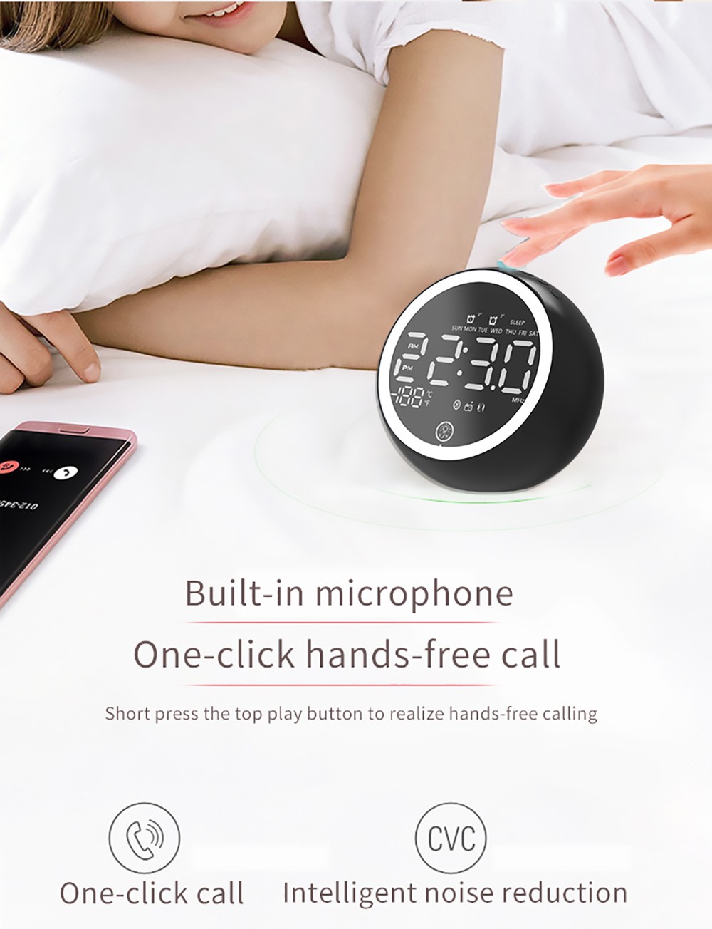 GREEN TIME X10 Bluetooth Alarm Clock Speaker White