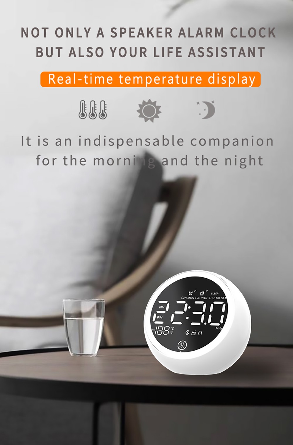 GREEN TIME X10 Bluetooth Alarm Clock Speaker White