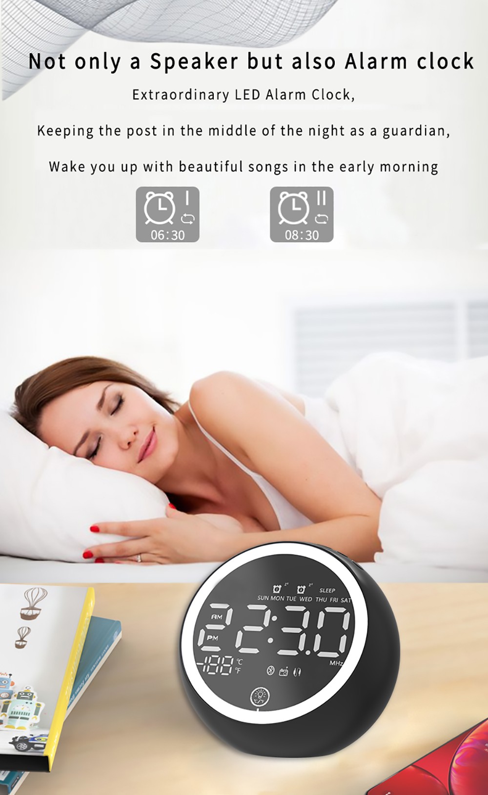 GREEN TIME X10 Bluetooth Alarm Clock Speaker White