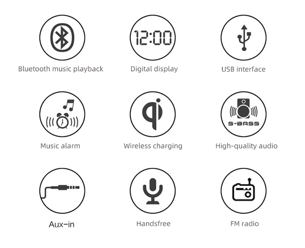 GREEN TIME X7 Wireless Fast Charger Alarm Clock Radio, LED Smart Digital Desktop, Subwoofer Bluetooth Speaker - EU Plug