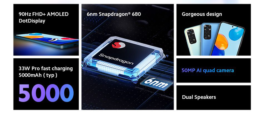 Global Version Xiaomi Redmi Note 11 Smartphone, 4GB 128GB Octa Core Snapdragon 680, 50MP Quad Camera, 5000mAh MIUI 13