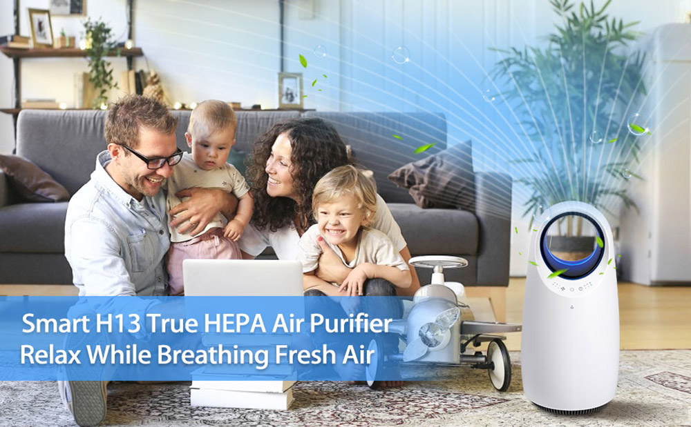 HALO H13 True HEPA Filter Air Purifier, 360 Degree Operation Air Cleaner with 3 Stage Filtration System, 3 Fan Speeds