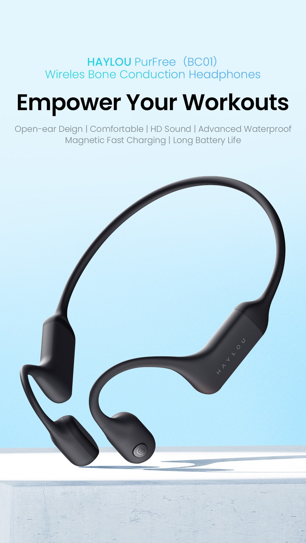 HAYLOU PurFree (BC01) Bone Conduction Headphones Qualcomm 3044 Bluetooth 5.2 Wireless Earphones IP67 Waterproof