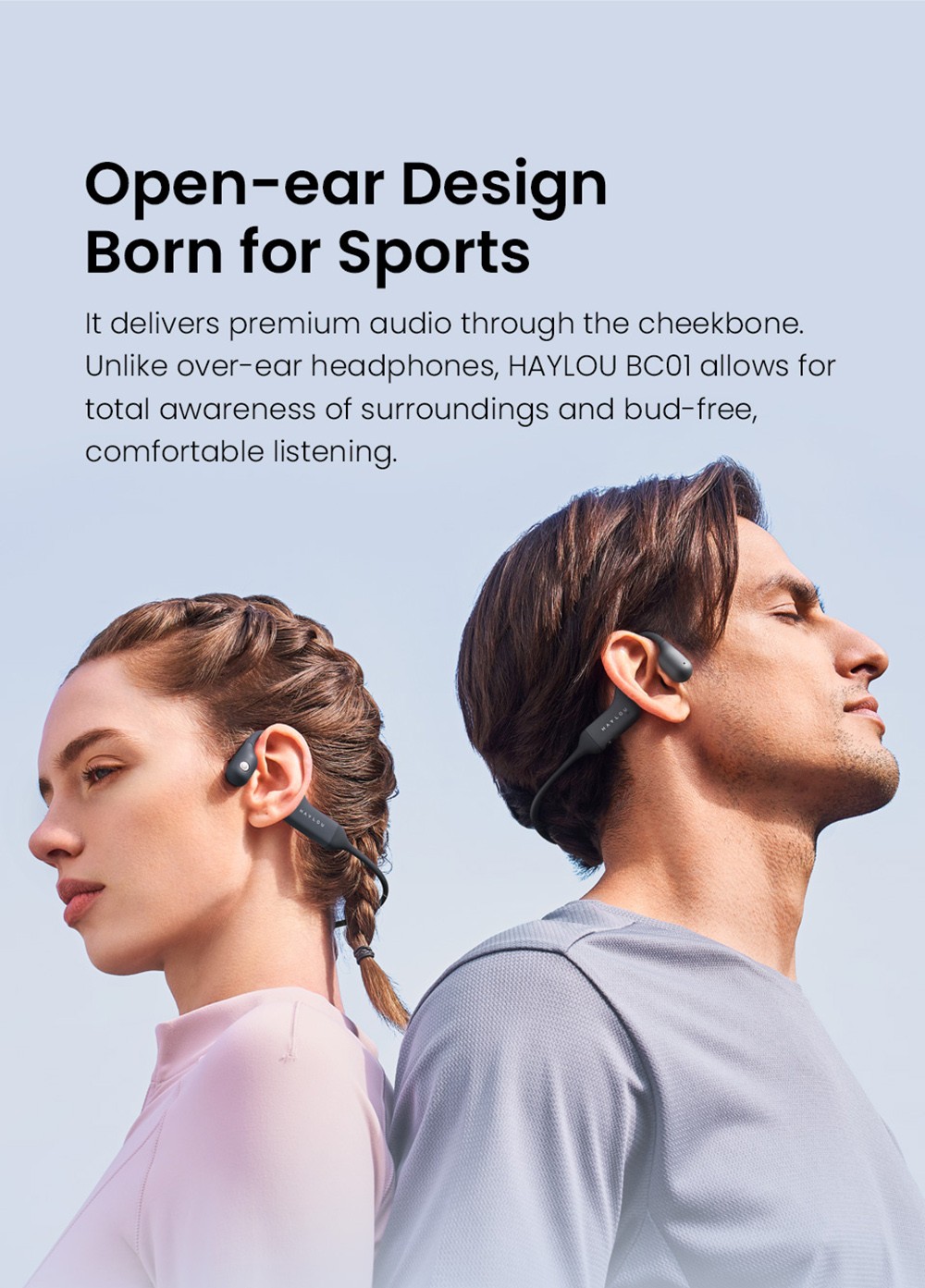 HAYLOU PurFree (BC01) Bone Conduction Headphones Qualcomm 3044 Bluetooth 5.2 Wireless Earphones IP67 Waterproof