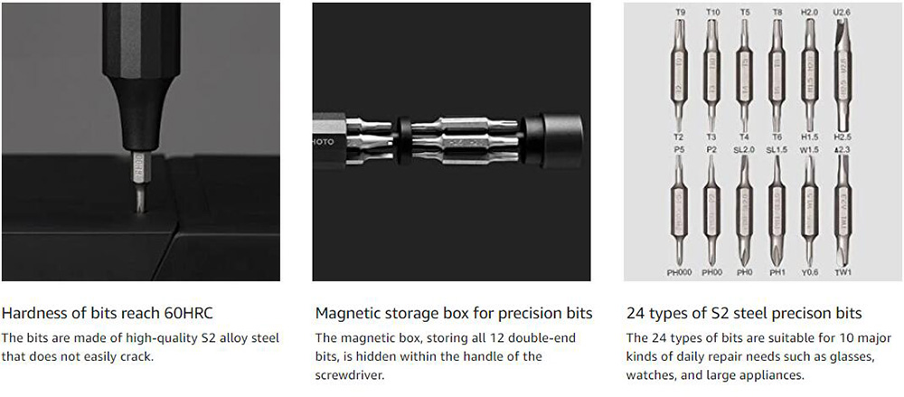 HOTO Pen Shape Screwdriver Sets, 24-in-1 Mini Precision Screwdriver Set with 24 Sizes Tough S2 Alloy Steel Bits, Magnetic Slot - Grey