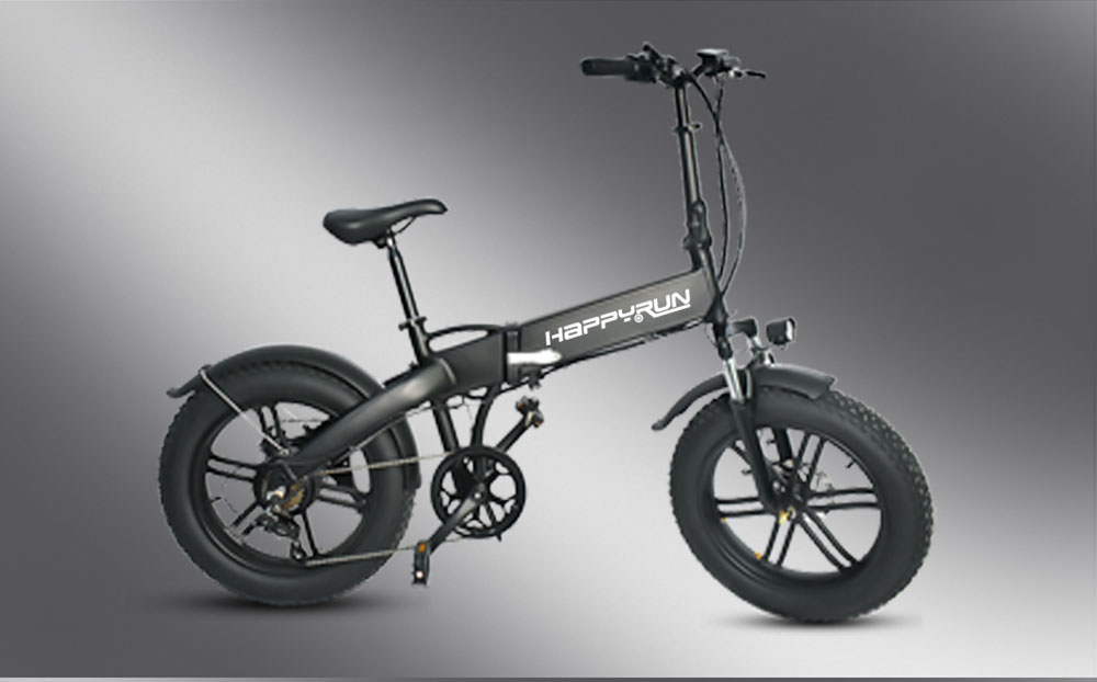 Happyrun HR-2006 Electric Folding Bike 350W Motor 36V 10Ah Battery 20''x4 Snow Tires 50km Range 25km/h Max Speed Black