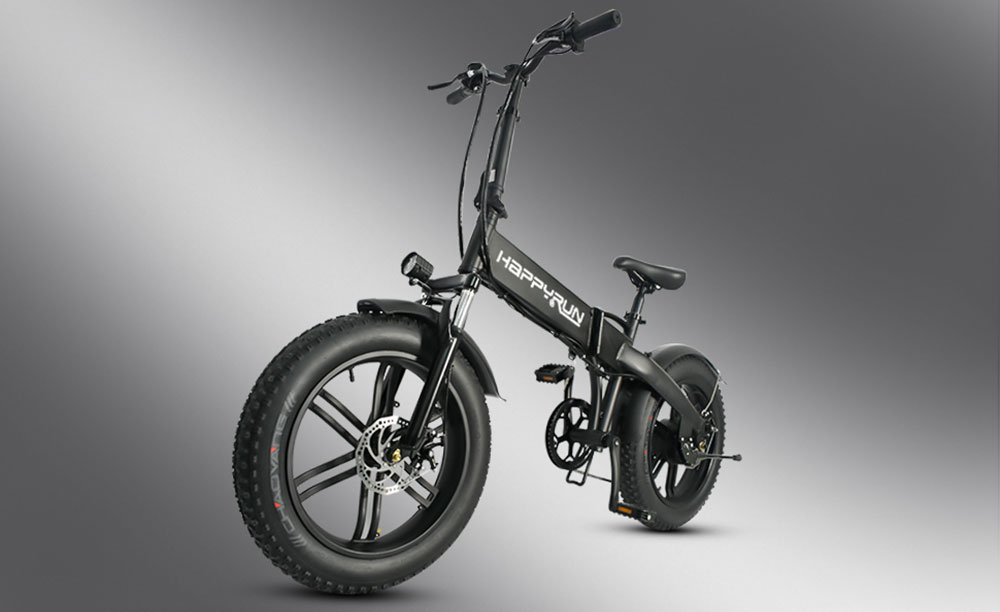 Happyrun HR-2006 Electric Folding Bike 350W Motor 36V 10Ah Battery 20''x4 Snow Tires 50km Range 25km/h Max Speed Black