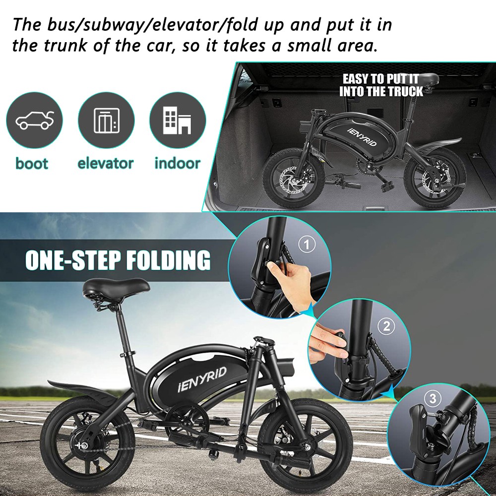 IENYRID B2 Folding E-bike 400W Motor 48V 7.5Ah Battery 14'' Pneumatic Tire 45km/h Max Speed Black