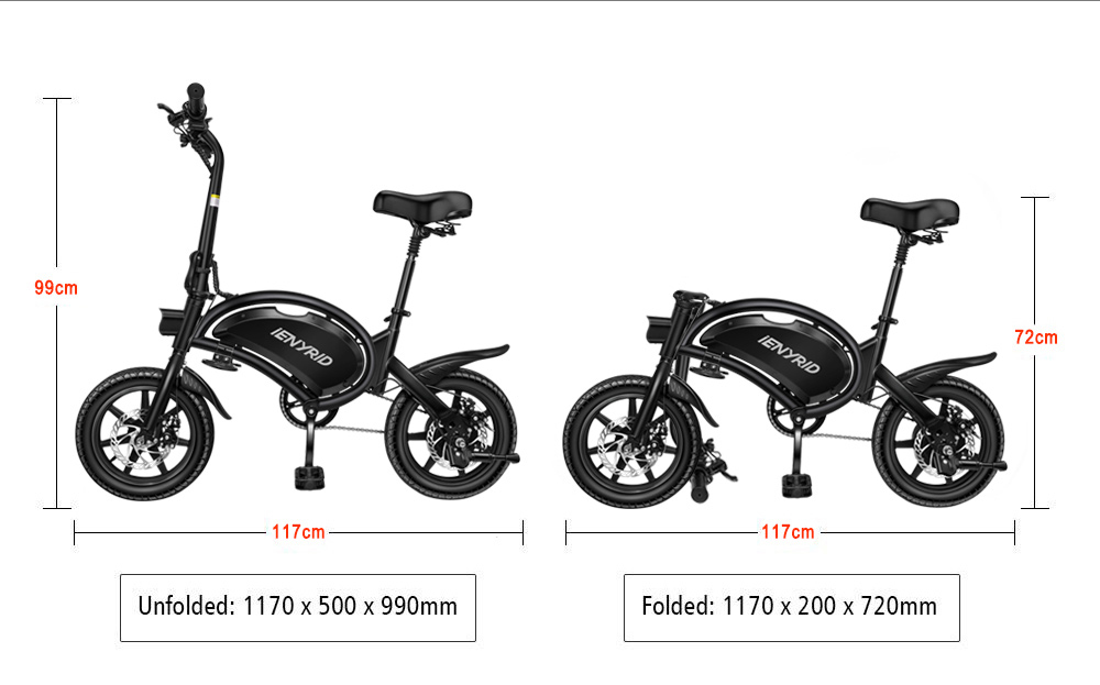 IENYRID B2 Folding E-bike 400W Motor 48V 7.5Ah Battery 14'' Pneumatic Tire 45km/h Max Speed Black