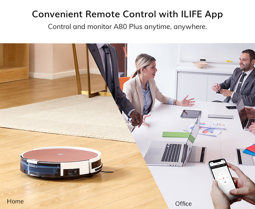 ILIFE A80 Plus Robot Vacuum Mop Cleaner, 1000Pa Carpet Pressurization, 450ml Dust Tank, WiFi APP Control Electronic Wall
