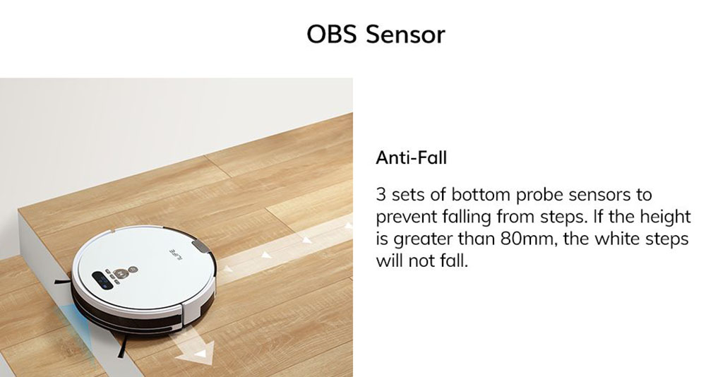 ILIFE V8 Plus Robot Vacuum Cleaner, 1000Pa Suction Wet Mopping, 750ml Large Dustbin, Auto Obstacle Avoidance - EU Plug