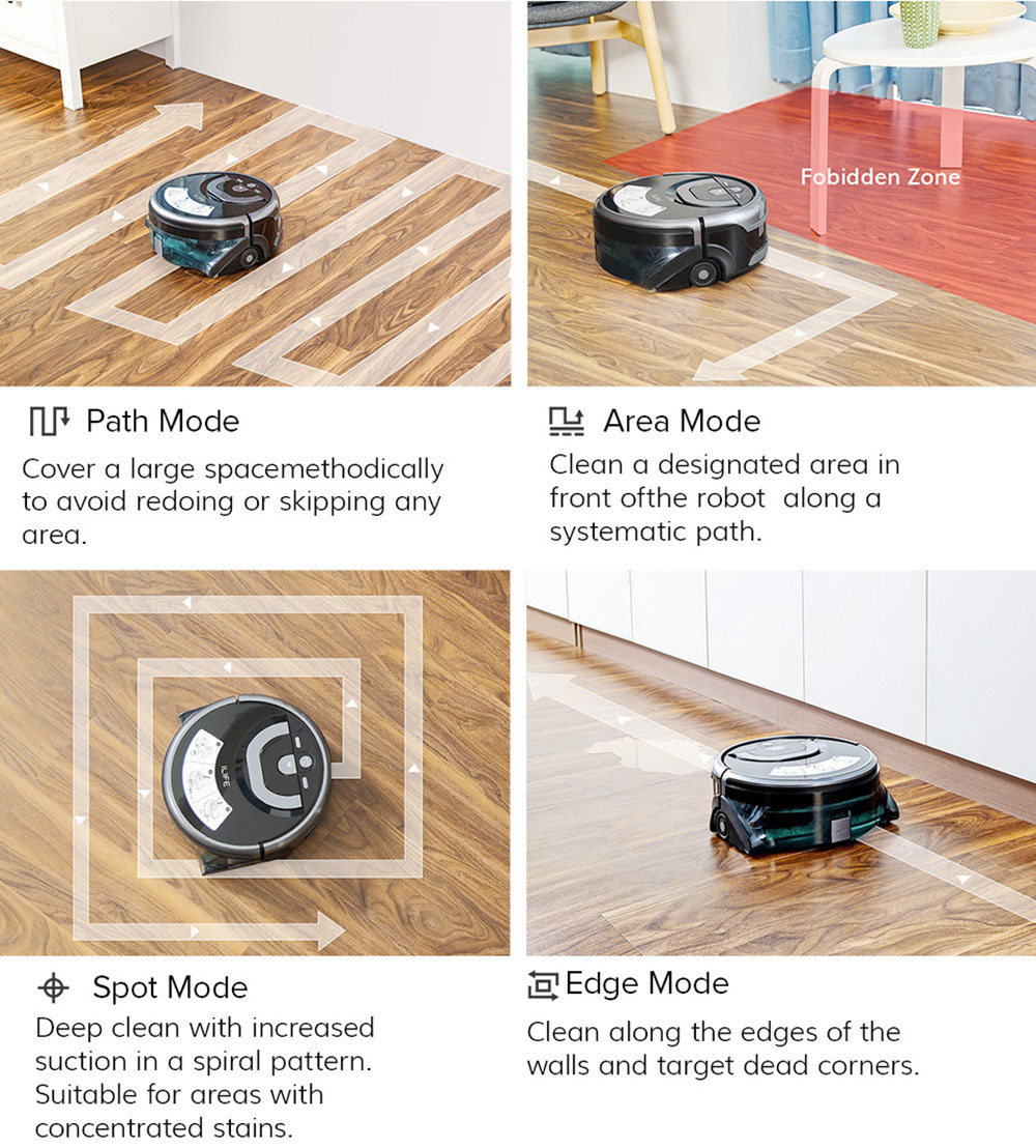 ILIFE W400 1000Pa Floor Washing Robot, 900ml Water Tank, Gyroscopic Planning, 4 Cleaning Mode, Voice Broadcast - US Plug