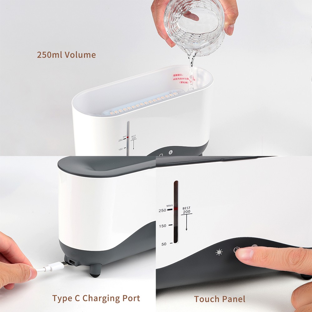 J2 Colorful Flame Diffuser with 3D Dynamic Mist, 250ml Ultrasonic for 12 Hours Working Time Auto-off Night Lamp Function