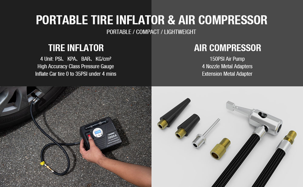 JF.EGWO 3000Amp Car Jump Starter With Air Compressor, 24000mAh 12V Auto Battery Booster, 150PSI Tire Inflator - JP Plug 16 JF.EGWO 3000Amp Car Jump Starter with Air Compressor, 24000mAh 12V Auto Battery Booster, 150PSI Tire Inflator - JP Plug