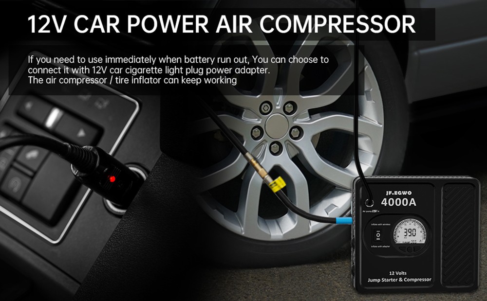 JF.EGWO 4000Amp Car Jump Starter With Air Compressor, 12V Safe Lithium Auto Battery Booster, 150 PSI Air Pump - EU Plug 17 JF.EGWO 4000Amp Car Jump Starter with Air Compressor, 12V Safe Lithium Auto Battery Booster, 150 PSI Air Pump - EU Plug