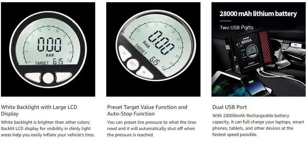 JF.EGWO 6000Amp Car Jump Starter with Air Compressor, 12V Safe Lithium Auto Battery Booster, 150 PSI Air Pump - US Plug