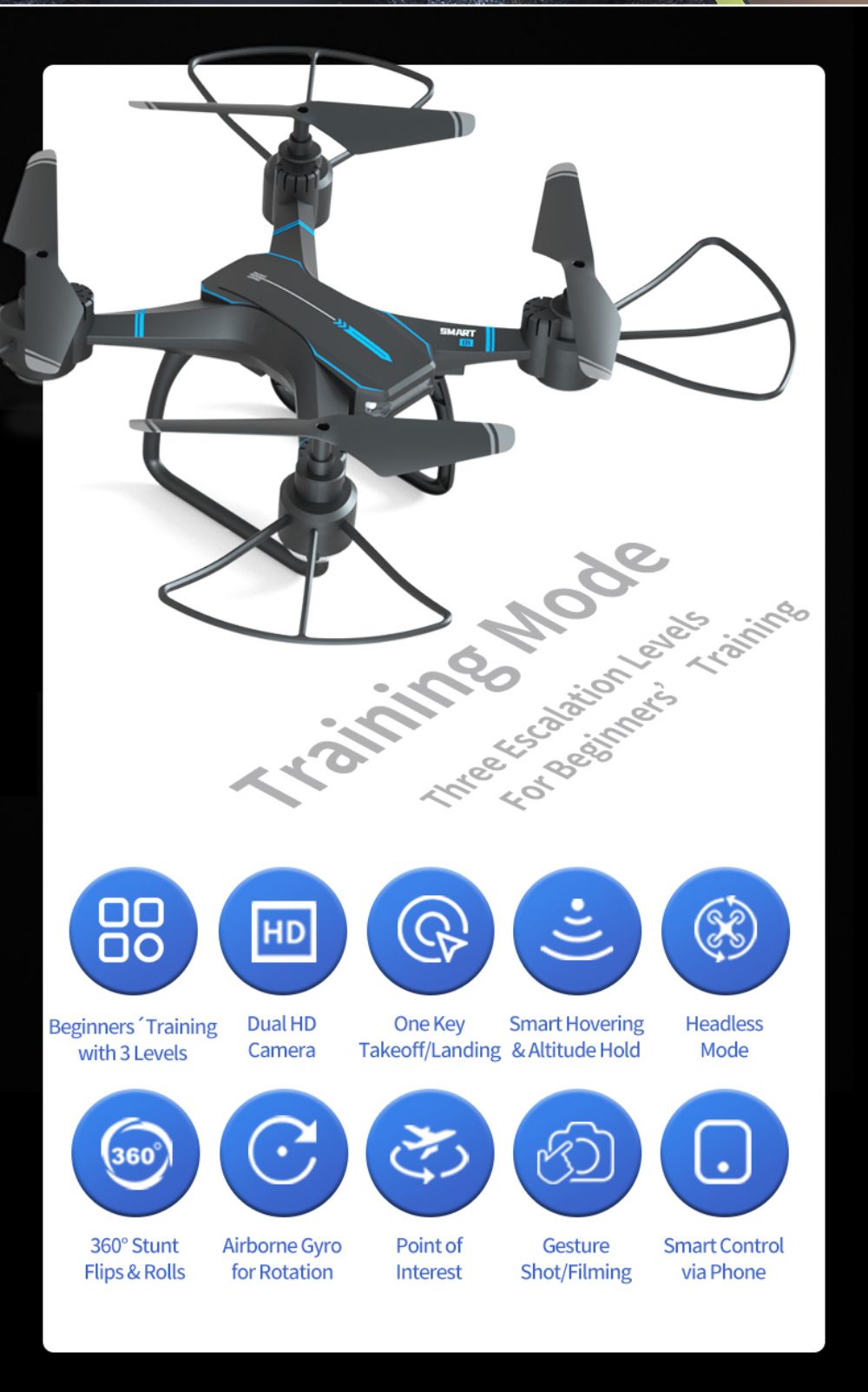 JJRC H105 2.4G RC Drone with Camera Airborne Gyro Rotation Quadcopter RTF 3 Advanced Training Mode for Beginner - Blue 3 Batteries