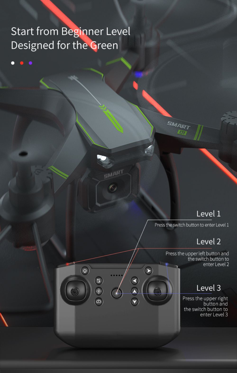 JJRC H105 2.4G RC Drone With Camera Airborne Gyro Rotation Quadcopter RTF 3 Advanced Training Mode For Beginner - Green 1 Battery 15 JJRC H105 2.4G RC Drone with Camera Airborne Gyro Rotation Quadcopter RTF 3 Advanced Training Mode for Beginner - Green 1 Battery