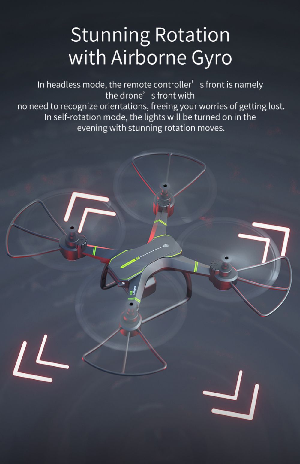JJRC H105 2.4G RC Drone Airborne Gyro Rotation Quadcopter RTF 3 Advanced Training Mode for Beginner - Green 2 Batteries