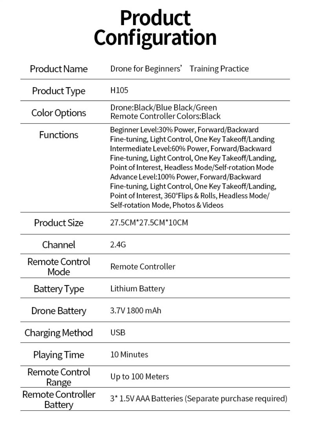 JJRC H105 2.4G RC Drone Airborne Gyro Rotation Quadcopter RTF 3 Advanced Training Mode for Beginner - Green 2 Batteries
