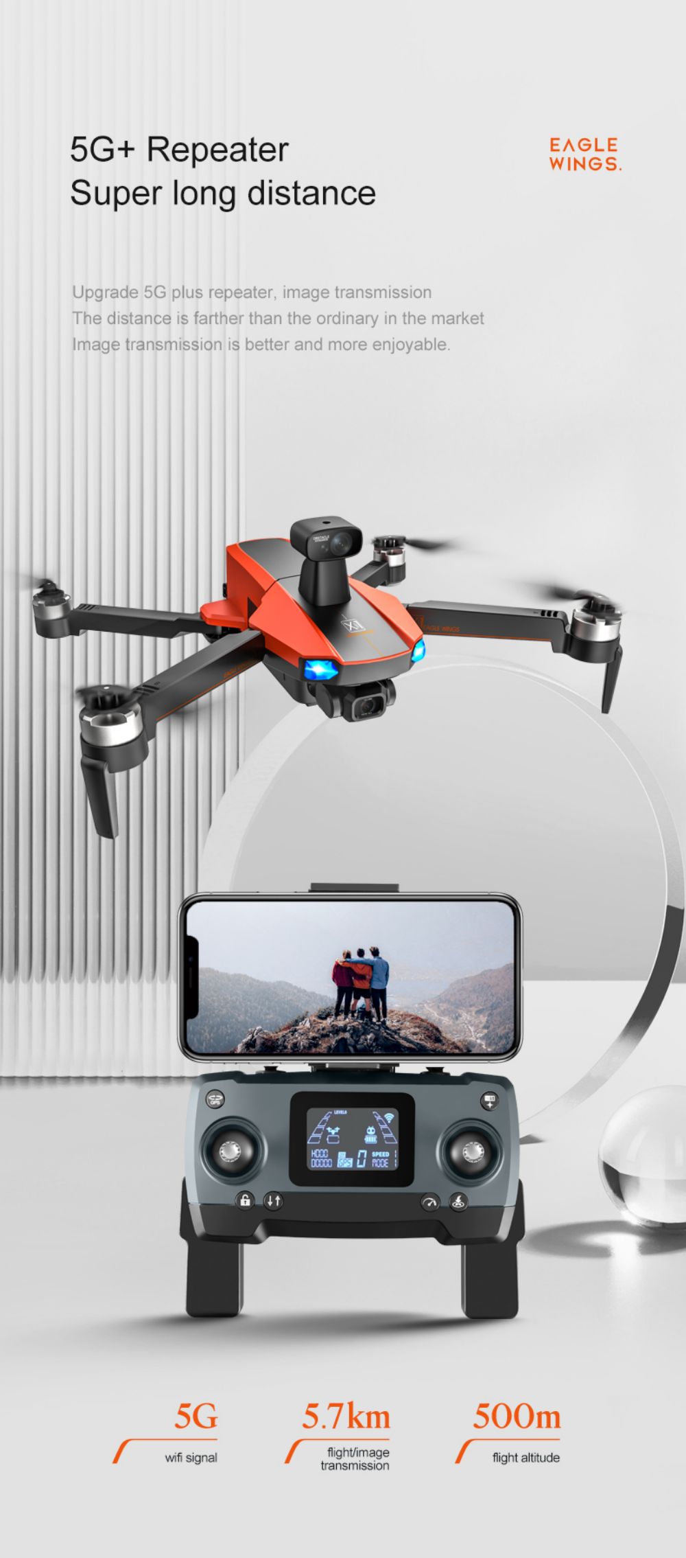 JJRC X22 GPS 5G WiFi FPV RC Drone 1080P HD Camera Obstacle Avoidance 3-Axis Gimbal Black & Orange 1 Battery