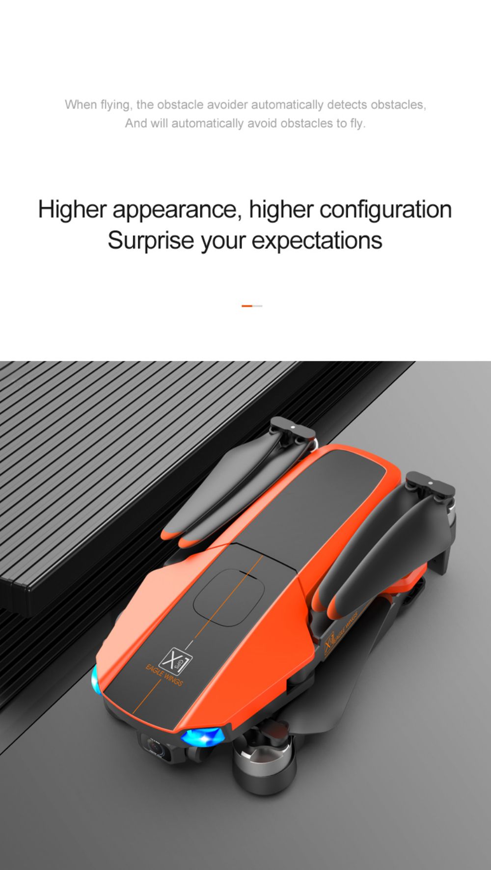 JJRC X22 GPS 5G WiFi FPV RC Drone 1080P HD Camera Obstacle Avoidance 3-Axis Gimbal Black & Orange 1 Battery