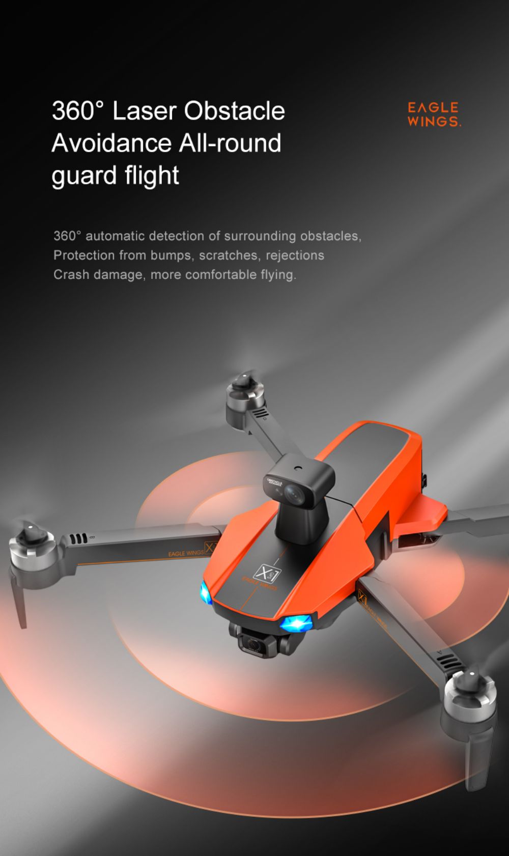 JJRC X22 GPS 5G WiFi FPV RC Drone 1080P HD Camera Obstacle Avoidance 3-Axis Gimbal Black & Orange 1 Battery