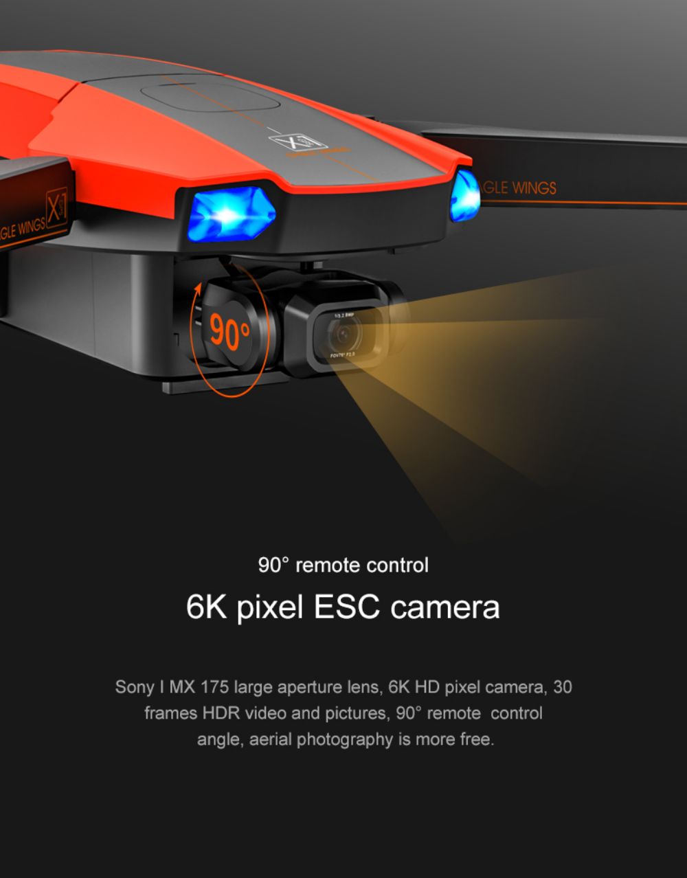 JJRC X22 GPS 5G WiFi FPV RC Drone 1080P HD Camera Obstacle Avoidance 3-Axis Gimbal Black & Orange 3 Batteries