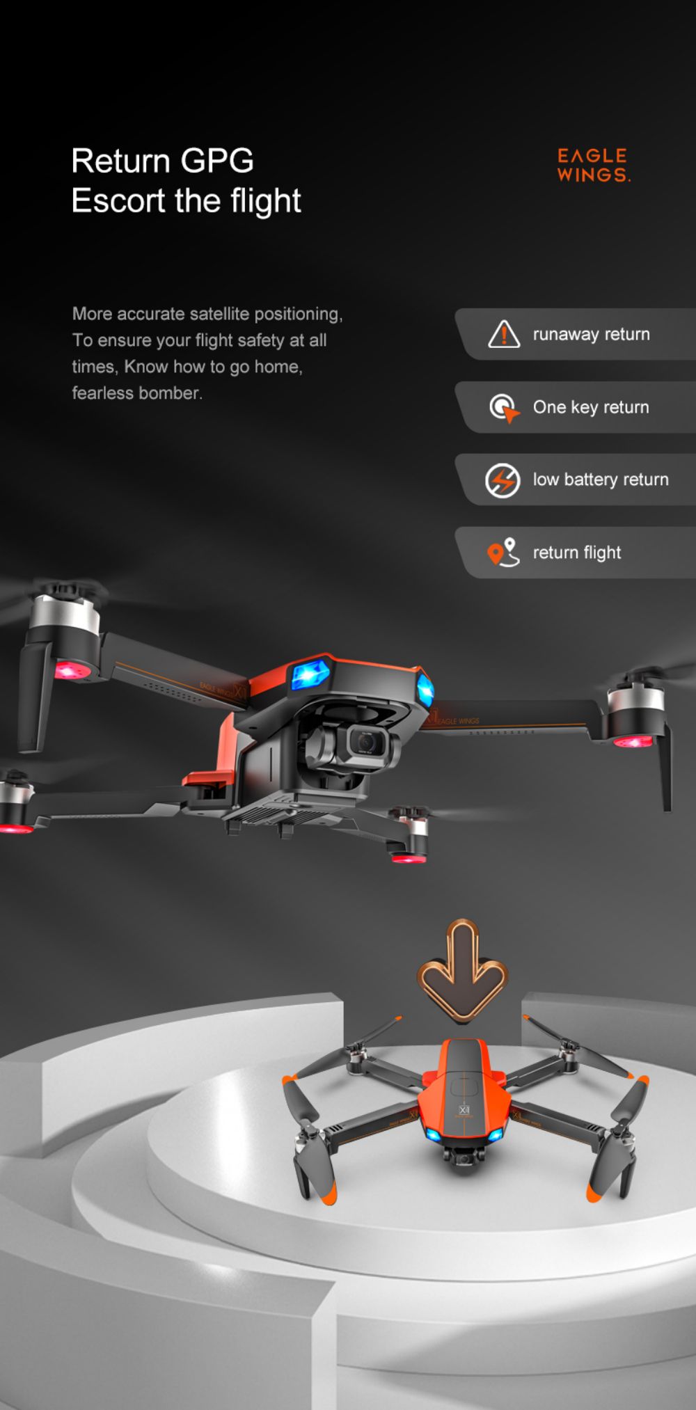 JJRC X22 GPS 5G WiFi FPV RC Drone 1080P HD Camera Obstacle Avoidance 3-Axis Gimbal Black & Orange 3 Batteries