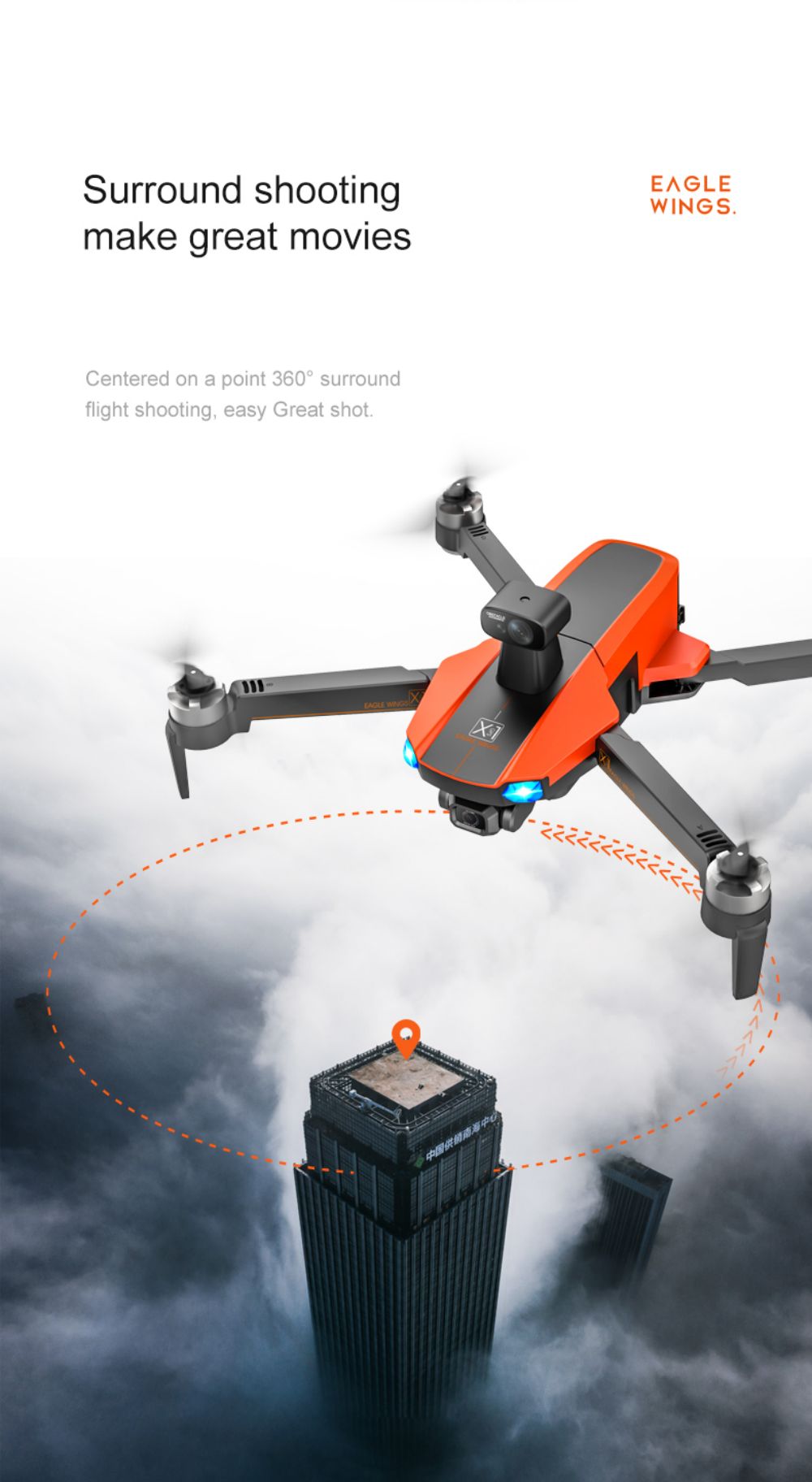 JJRC X22 GPS 5G WiFi FPV RC Drone 1080P HD Camera Obstacle Avoidance 3-Axis Gimbal Black & Orange 3 Batteries