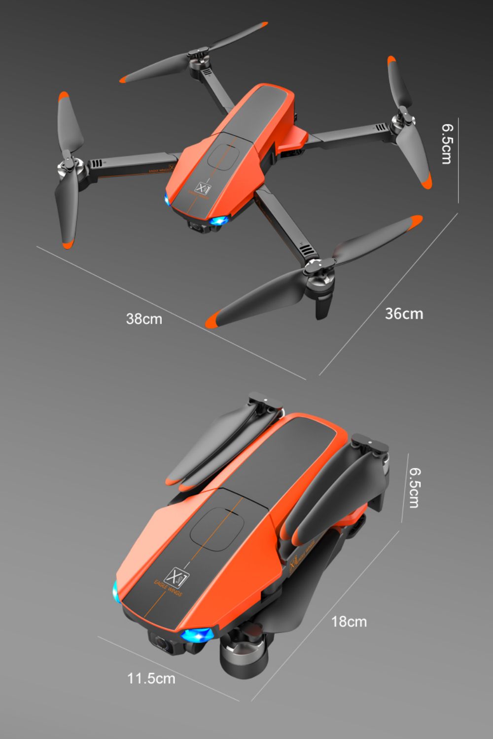 JJRC X22 GPS 5G WiFi FPV RC Drone 1080P HD Camera Obstacle Avoidance 3-Axis Gimbal Black & Orange 3 Batteries